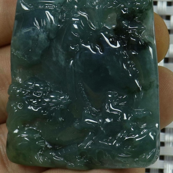 Cert'd Blue water 蓝水 100% Natural A Jade jadeite Pendant Landscape 山水 - Picture 6 of 11